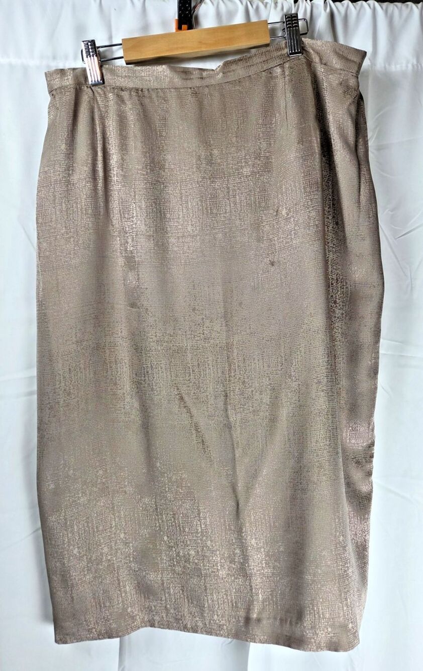 Adrianna Papell Silk Pencil Skirt Size 16 Taupe Textured Sheath Lined Classic - Picture 2 of 9